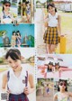 A collage of photos of a girl in a school uniform.